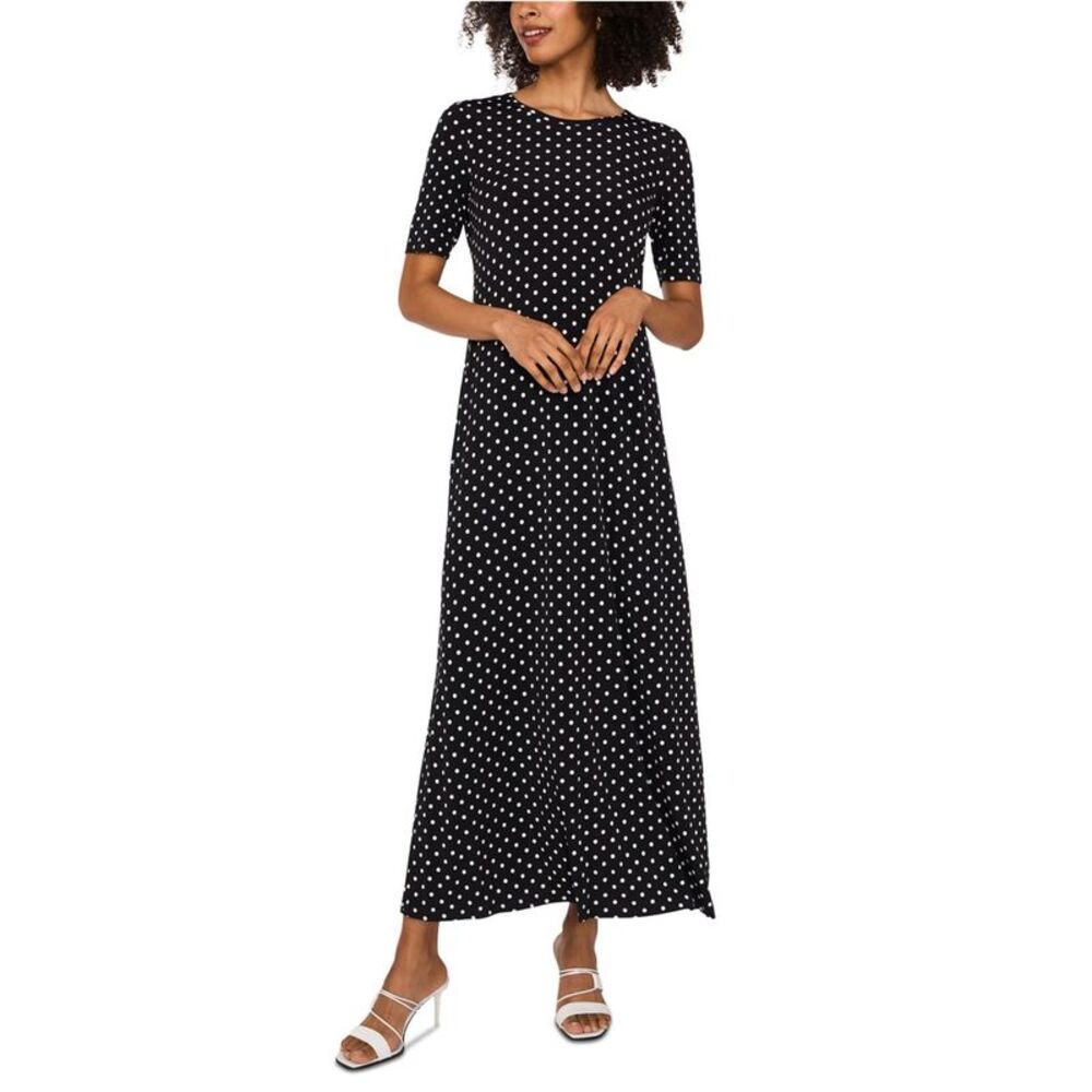 Vince Camuto Womens Printed Elbow-Sleeve Slit Maxi A-line Dress, NWT